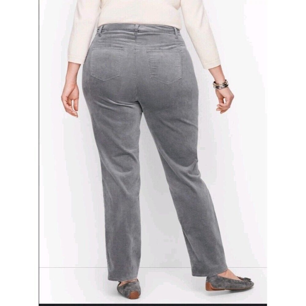 Talbots High Waist Straight‎ Leg Velvet Pants Sz 14 Gray 34x28 Signature 150